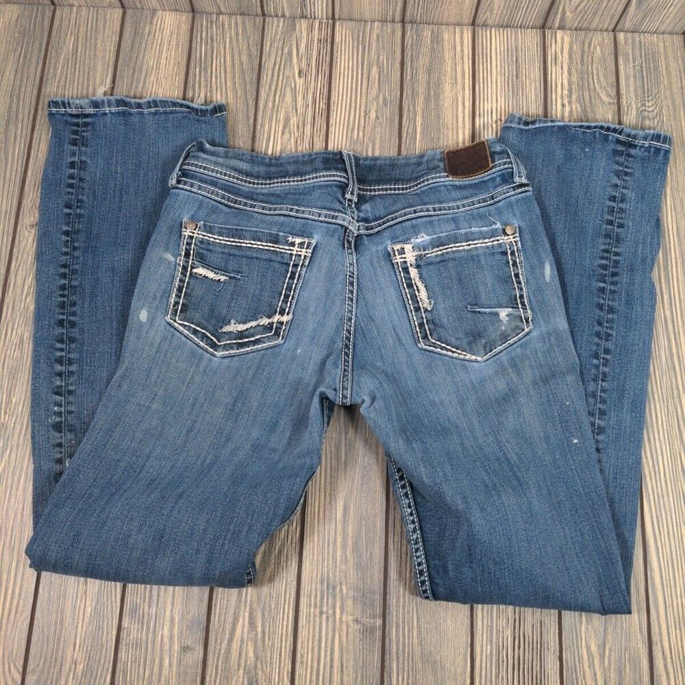 BKE Women Harper Jeans Bootcut Medium Wash Stretch Denim Distressed Low Rise 28R